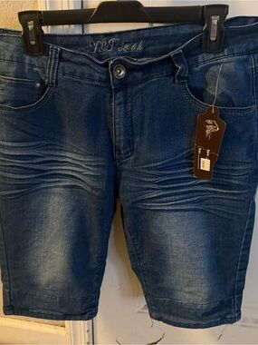 Women's Dark Blue Cropped Stretch Denim Shorts